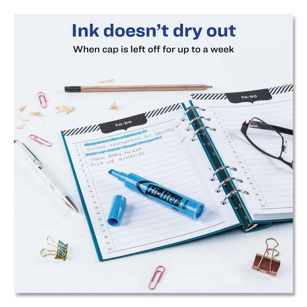 Avery HI-LITER Desk-Style Highlighters, Light Blue Ink, Chisel Tip, Light Blue/Black Barrel, Dozen
