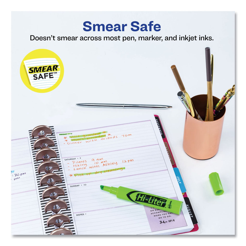 Avery HI-LITER Desk-Style Highlighters, Fluorescent Green Ink, Chisel Tip, Green/Black Barrel, Dozen