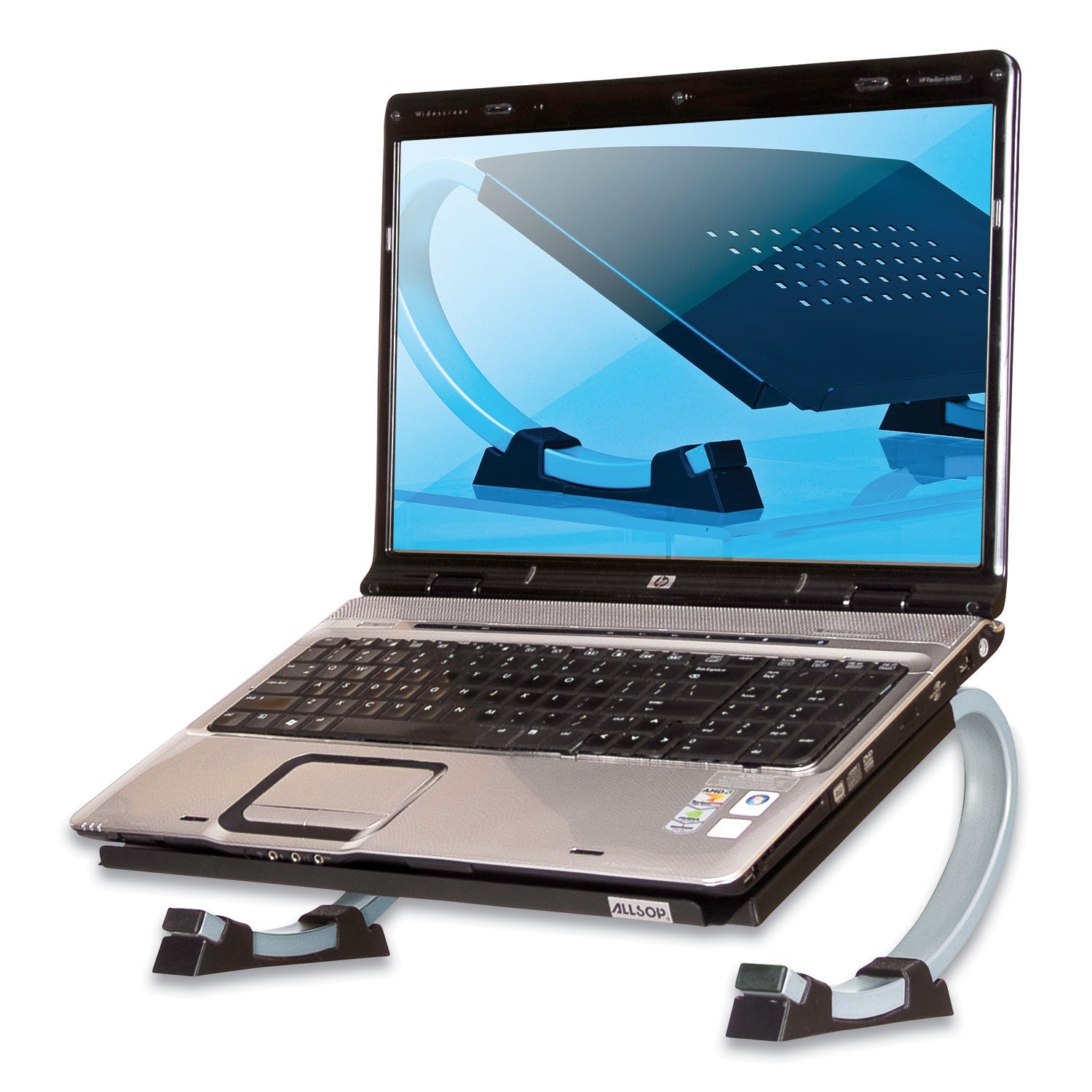 Allsop Redmond Adjustable Curve Notebook Stand, 15" x 11.5" x 6", Black/Silver, Supports 40 lbs
