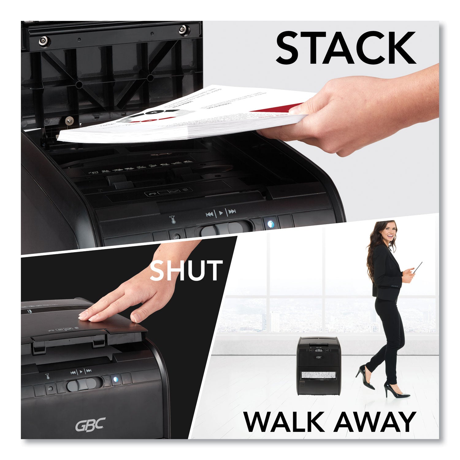 GBC Stack-and-Shred 80X Auto Feed Cross-Cut Shredder, 80 Auto/6 Manual Sheet Capacity