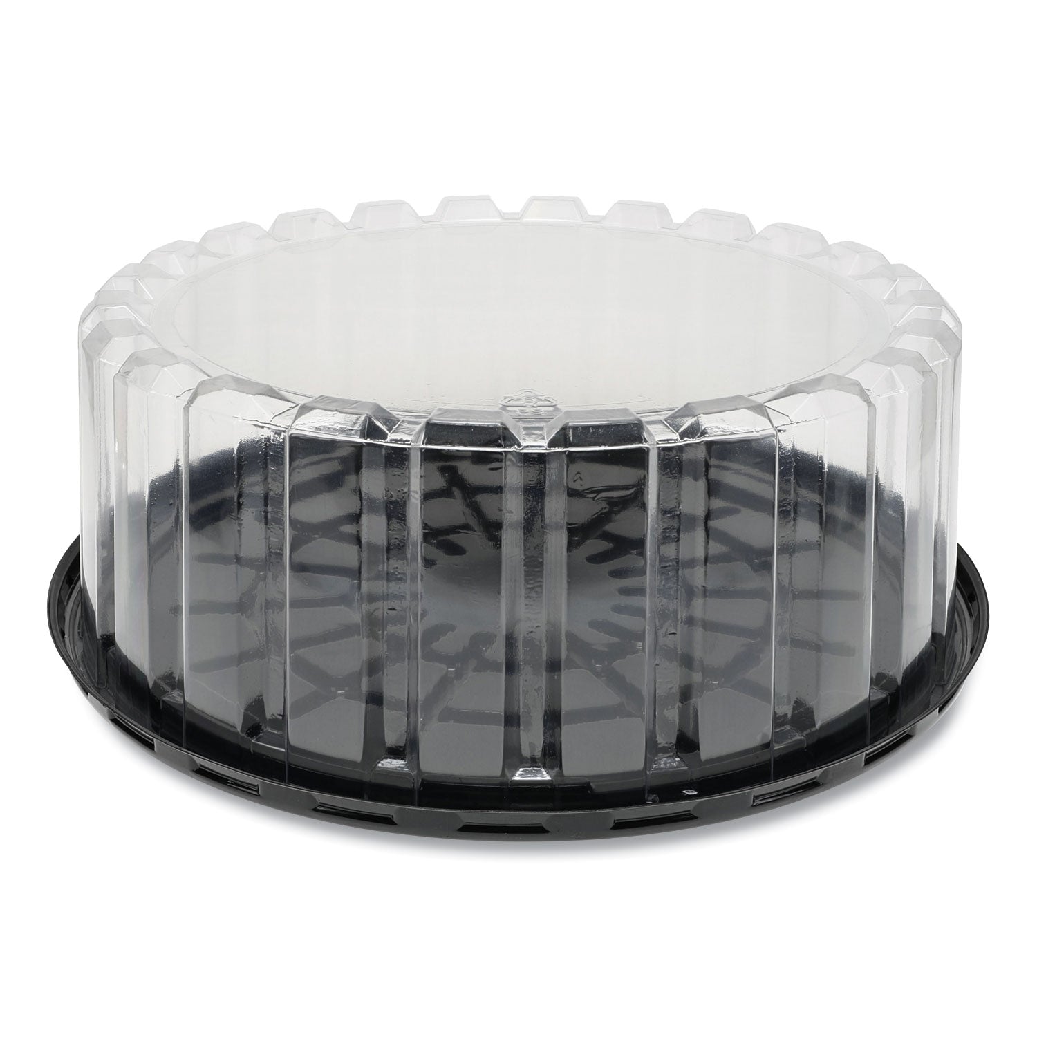 Pactiv Evergreen Plastic Cake Container, Shallow 9" Cake Container, 9" Diameter x 3.38"h, Clear/Black, 90/Carton
