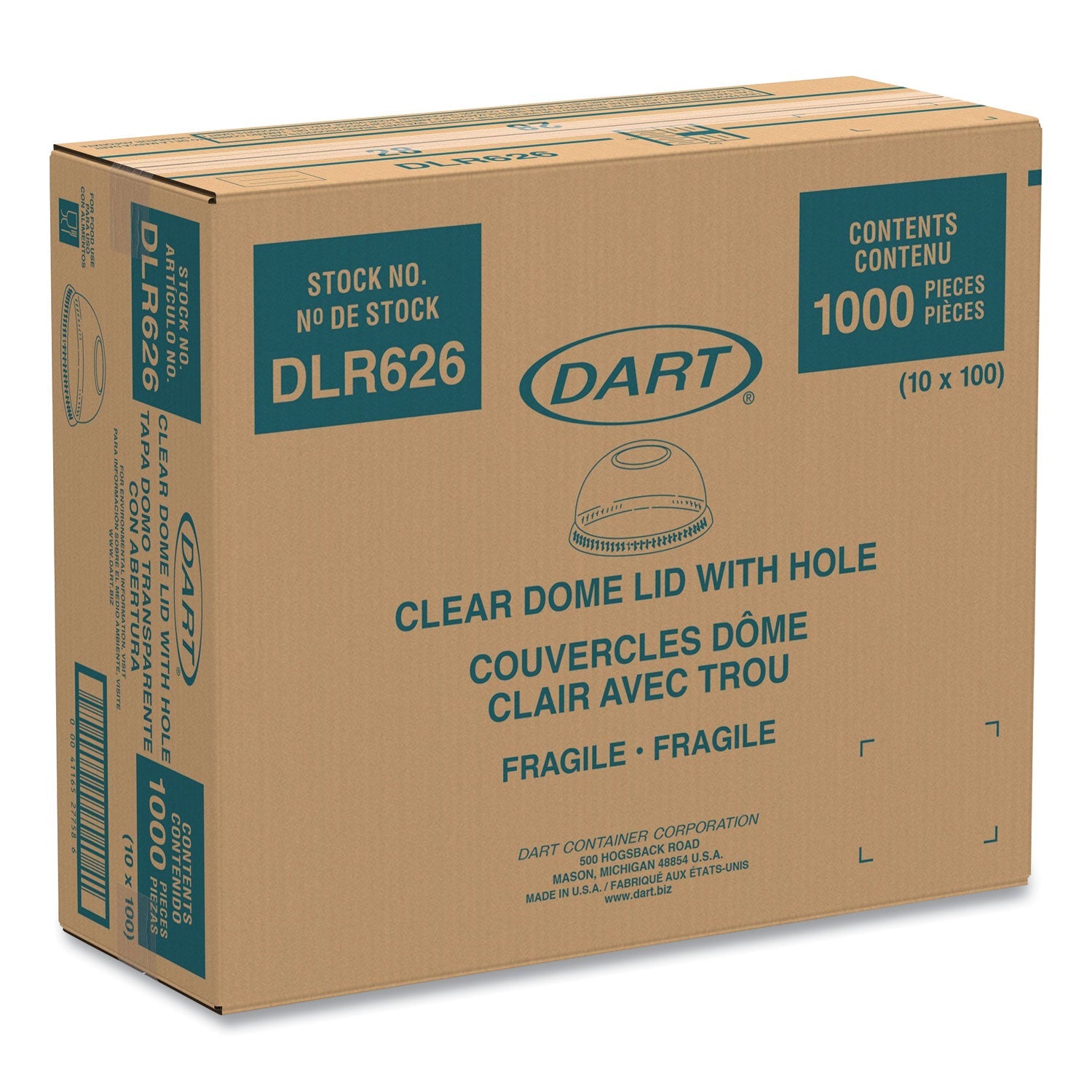 Dart Ultra Clear Dome Cold Cup Lids, Fits 16 oz to 24 oz Cups, PET, Clear, 1,000/Carton