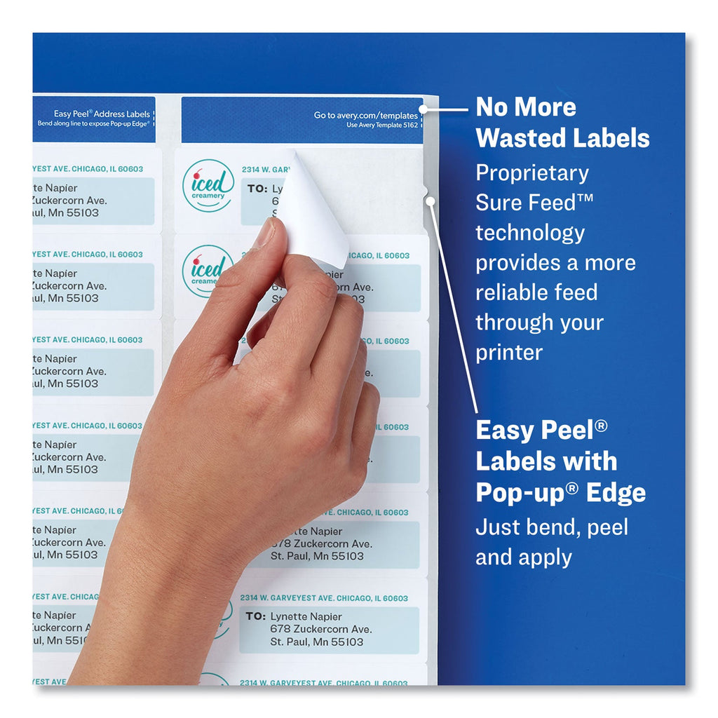 Avery Easy Peel White Address Labels w/ Sure Feed Technology, Inkjet Printers, 1 x 2.63, White, 30/Sheet, 100 Sheets/Box