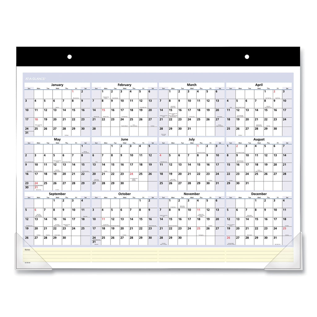 AT-A-GLANCE QuickNotes Desk Pad, 22 x 17, White/Blue/Yellow Sheets, Black Binding, Clear Corners, 13-Month (Jan to Jan): 2023 to 2024