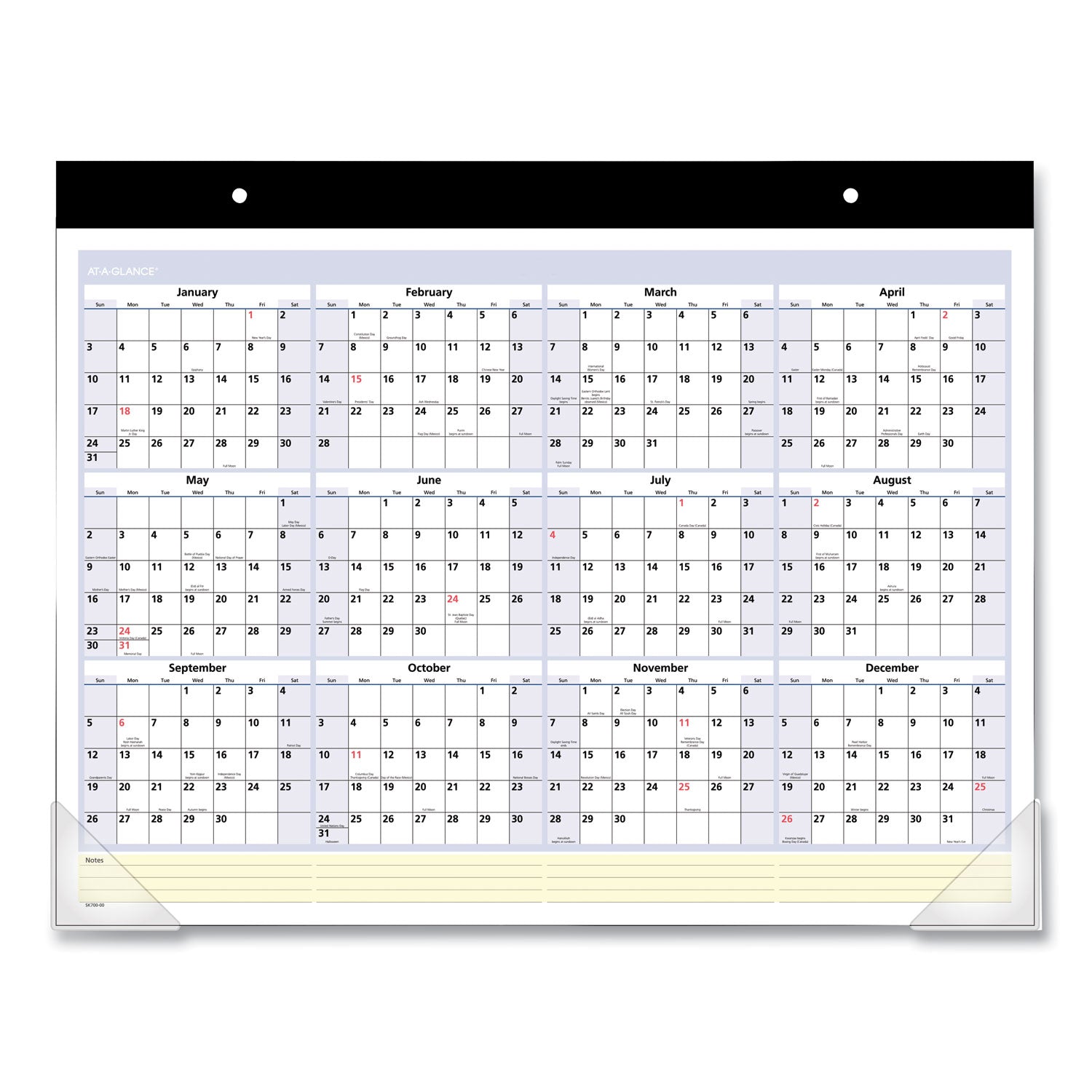 AT-A-GLANCE QuickNotes Desk Pad, 22 x 17, White/Blue/Yellow Sheets, Black Binding, Clear Corners, 13-Month (Jan to Jan): 2023 to 2024