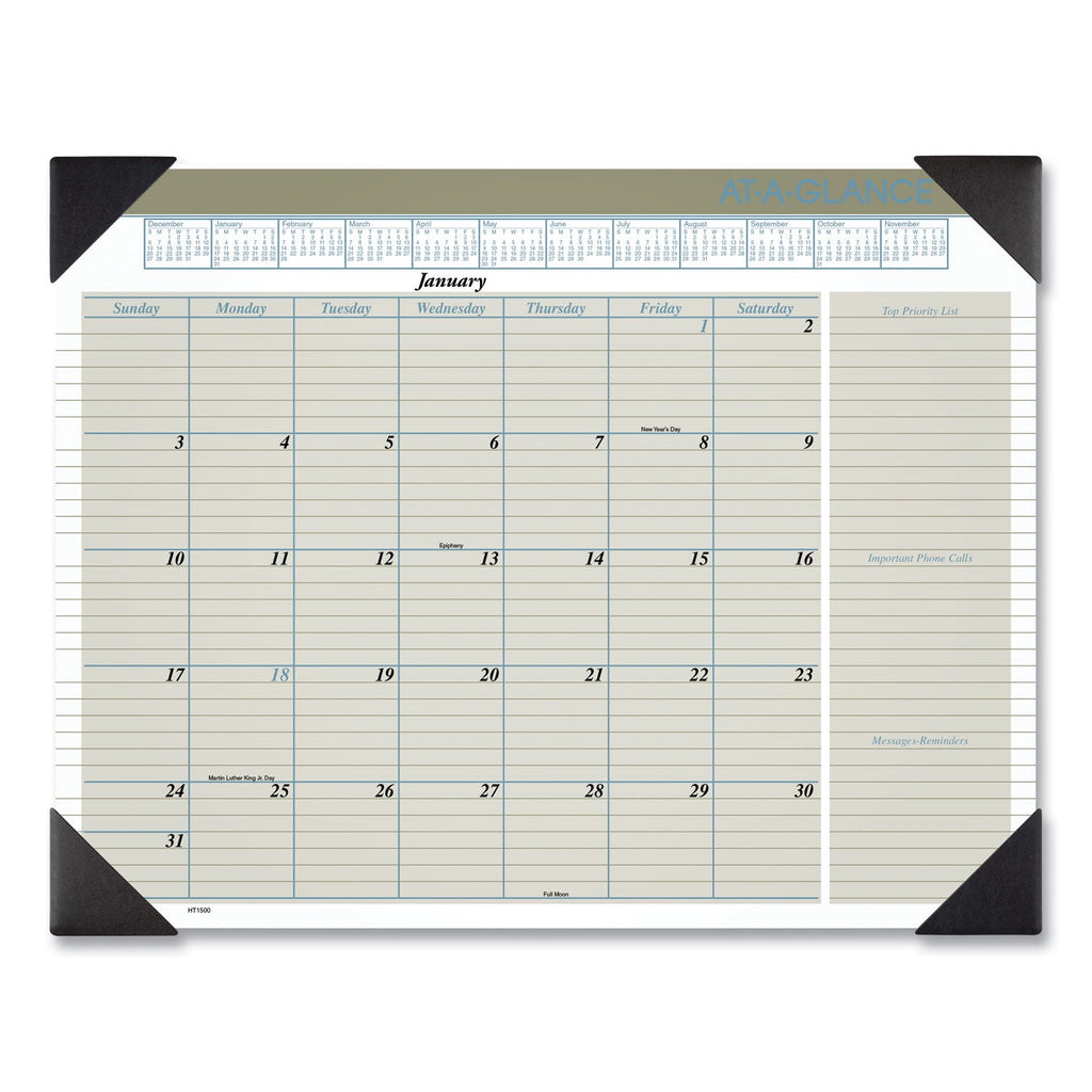 AT-A-GLANCE Executive Monthly Desk Pad Calendar, 22 x 17, White Sheets, Black Corners, 12-Month (Jan to Dec): 2023