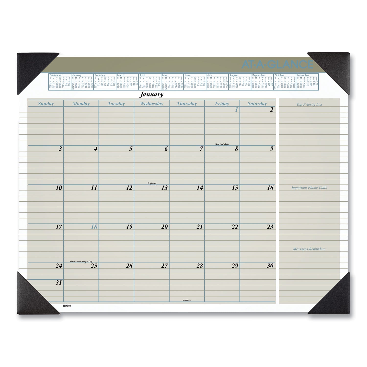 AT-A-GLANCE Executive Monthly Desk Pad Calendar, 22 x 17, White Sheets, Black Corners, 12-Month (Jan to Dec): 2023
