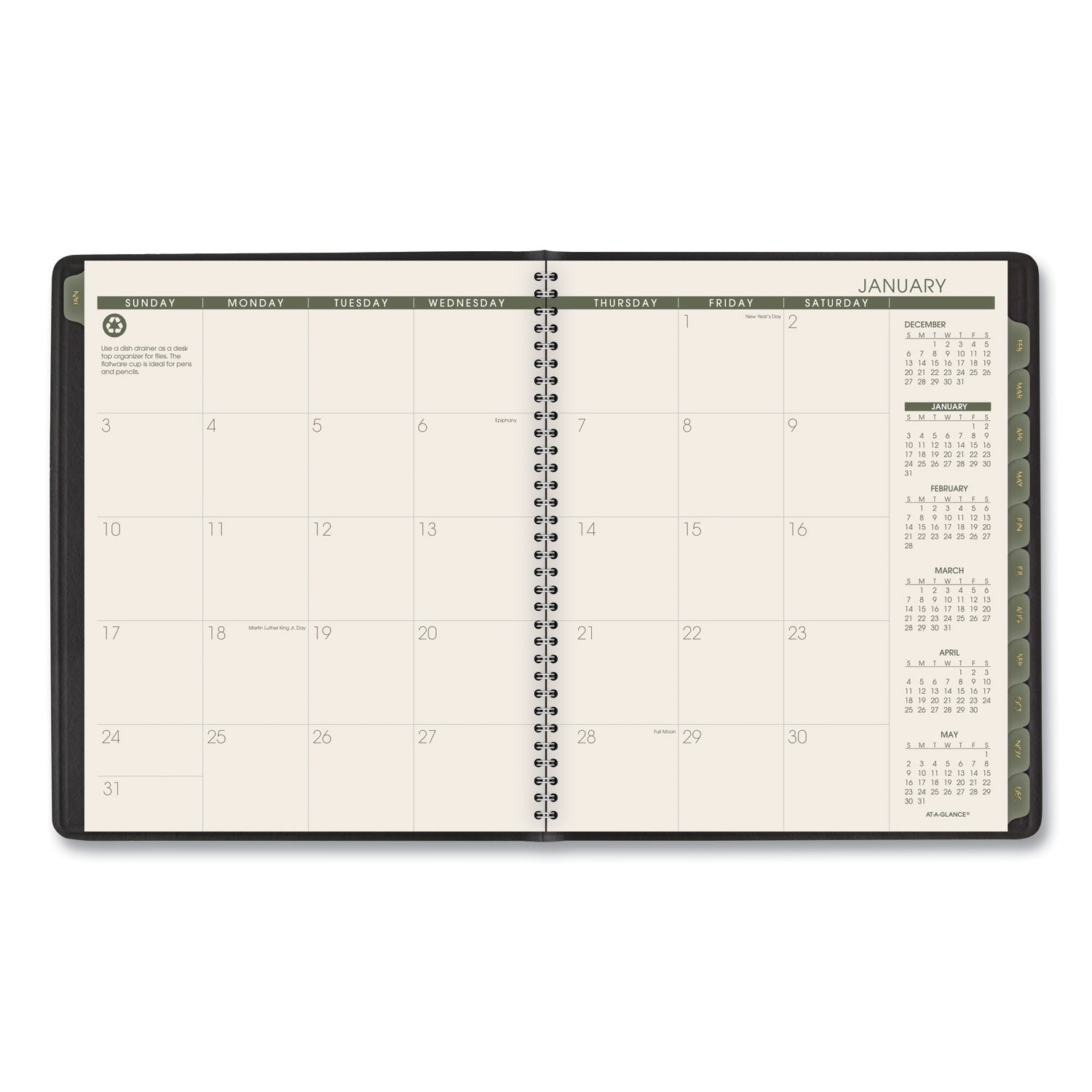 AT-A-GLANCE Recycled Monthly Planner, 11 x 9, Black Cover, 13-Month (Jan to Jan): 2023 to 2024