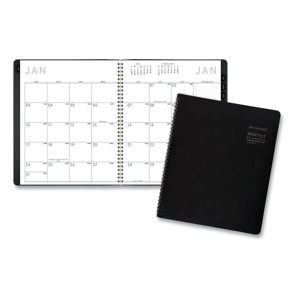 AT-A-GLANCE Contemporary Monthly Planner, Premium Paper, 11 x 9, Black Cover, 12-Month (Jan to Dec): 2023