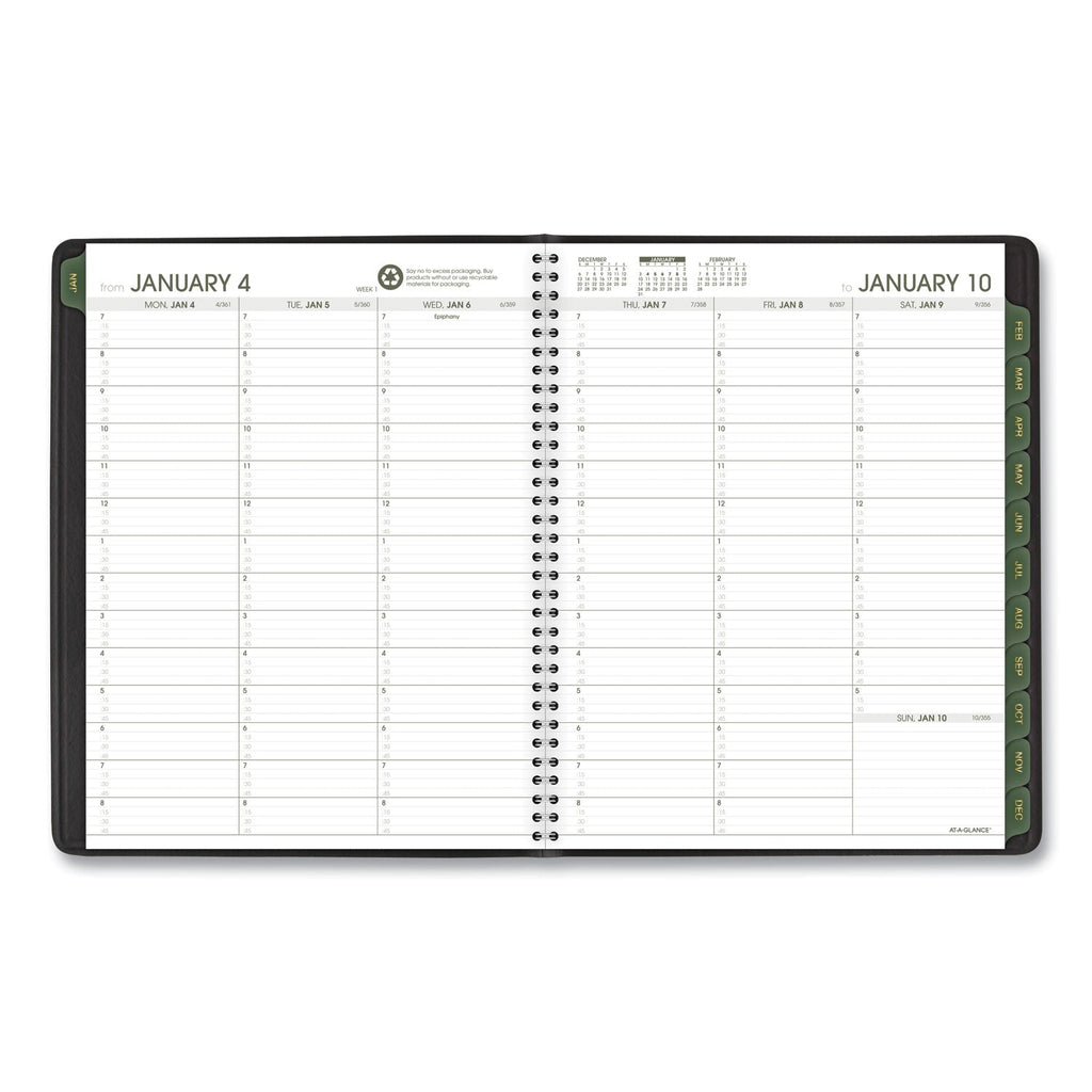 AT-A-GLANCE Recycled Weekly Vertical-Column Format Appointment Book, 11 x 8.25, Black Cover, 12-Month (Jan to Dec): 2023