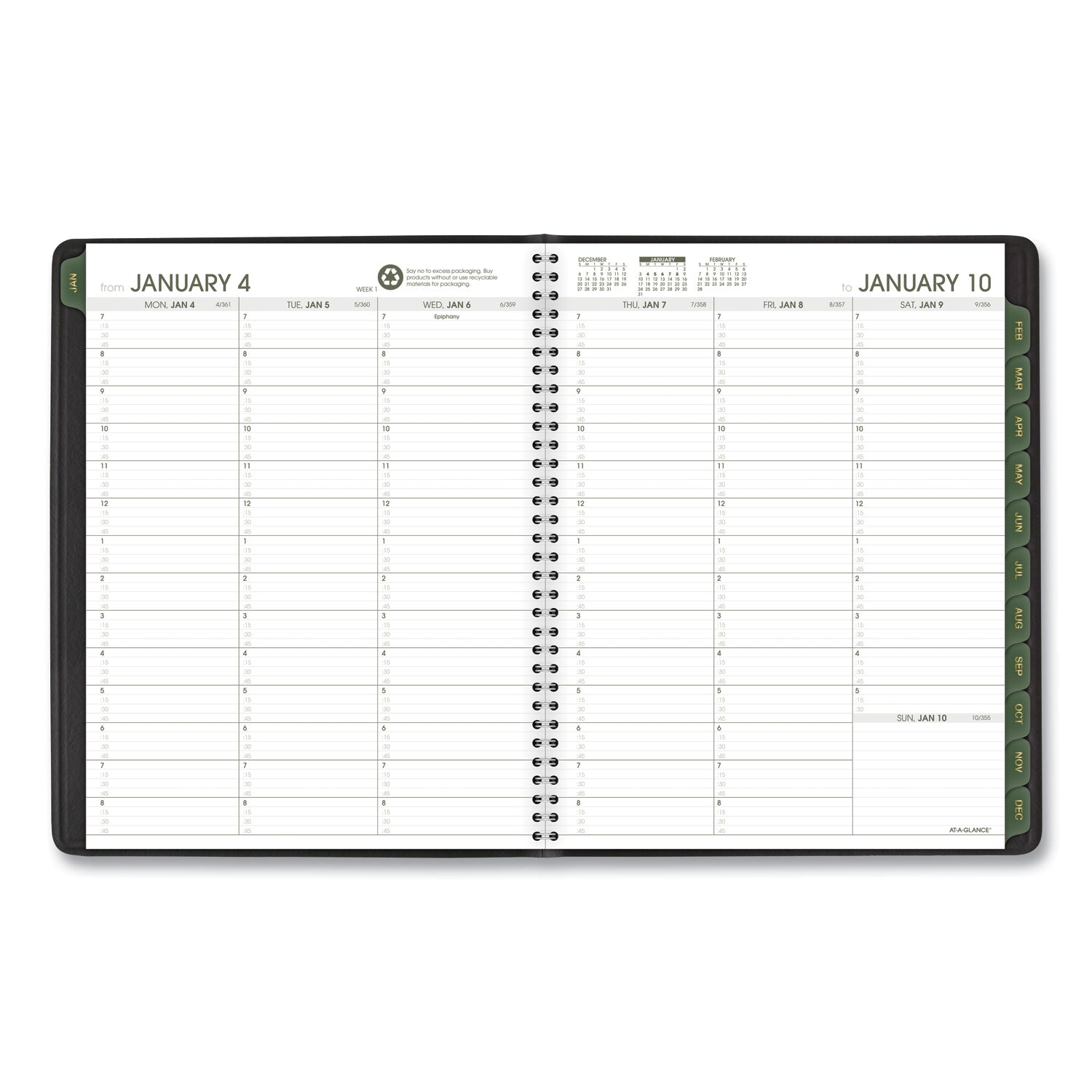 AT-A-GLANCE Recycled Weekly Vertical-Column Format Appointment Book, 11 x 8.25, Black Cover, 12-Month (Jan to Dec): 2023