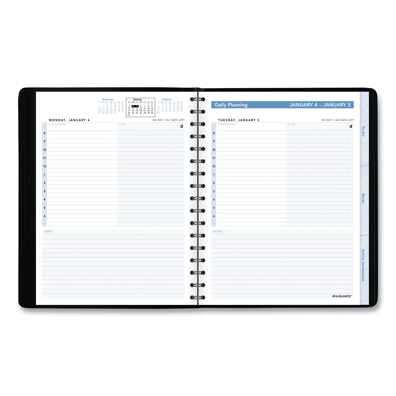 AT-A-GLANCE The Action Planner Daily Appointment Book, 8.75 x 6.5, Black Cover, 12-Month (Jan to Dec): 2023