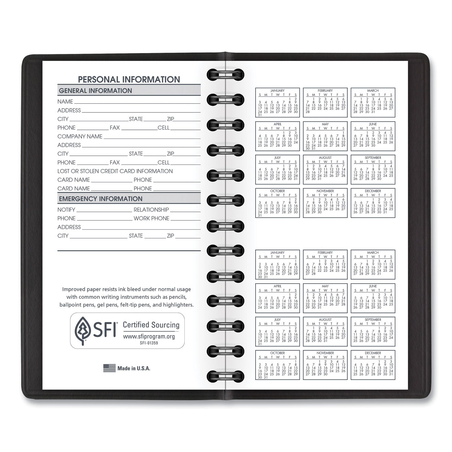 AT-A-GLANCE Weekly Planner, 4.5 x 2.5, Black Cover, 12-Month (Jan to Dec): 2024
