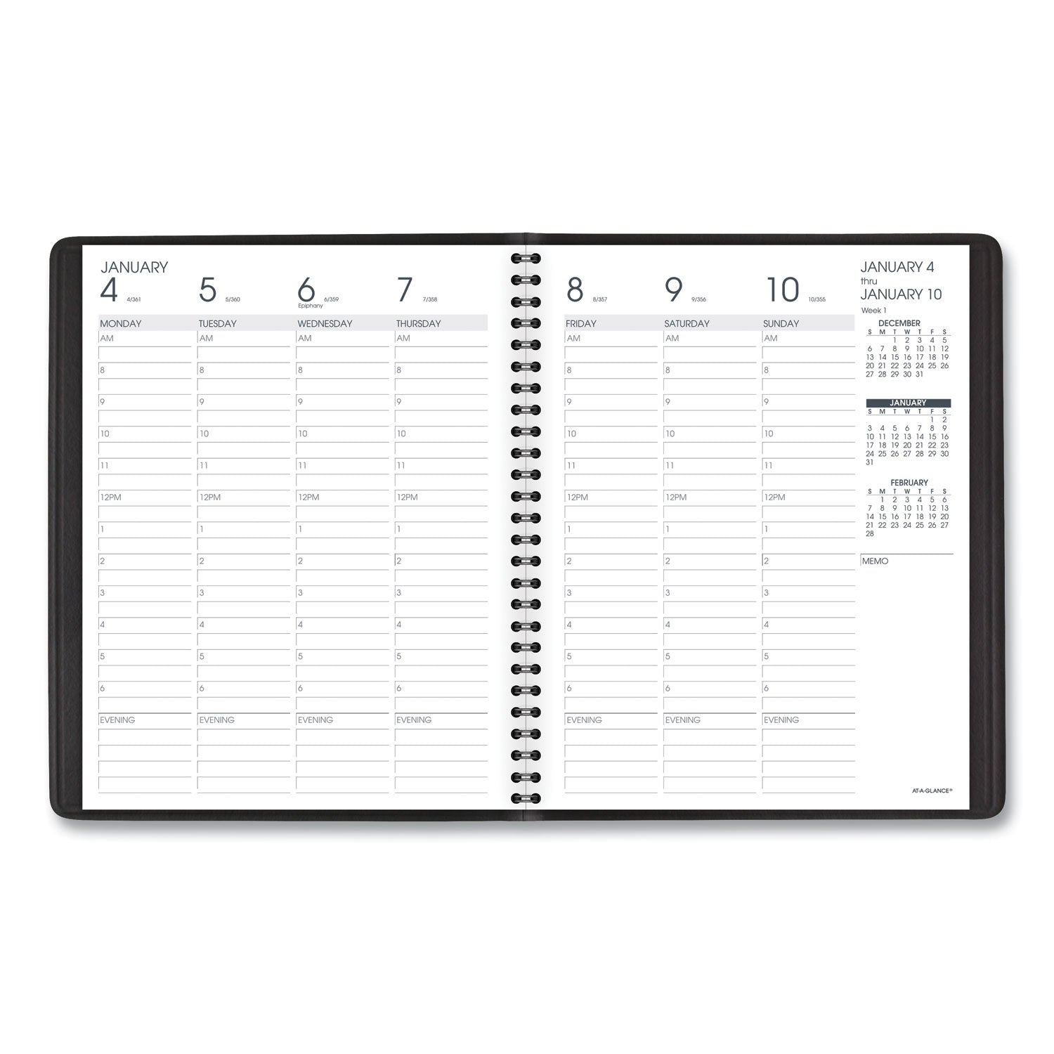 AT-A-GLANCE Weekly Vertical-Column Appointment Book Ruled for Hourly Appointments, 8.75 x 7, Black Cover, 13-Month (Jan-Jan): 2023-2024