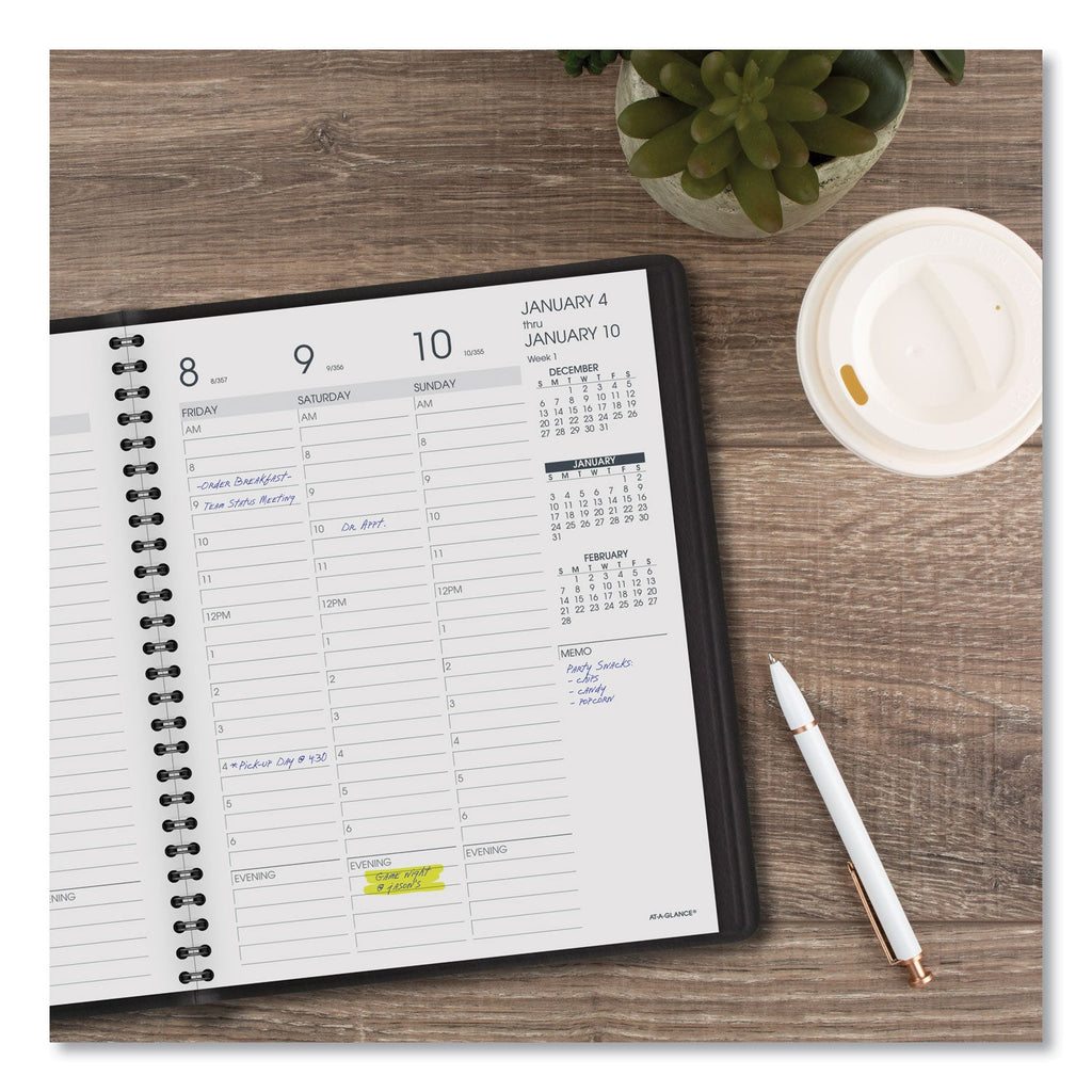 AT-A-GLANCE Weekly Vertical-Column Appointment Book Ruled for Hourly Appointments, 8.75 x 7, Black Cover, 13-Month (Jan-Jan): 2023-2024