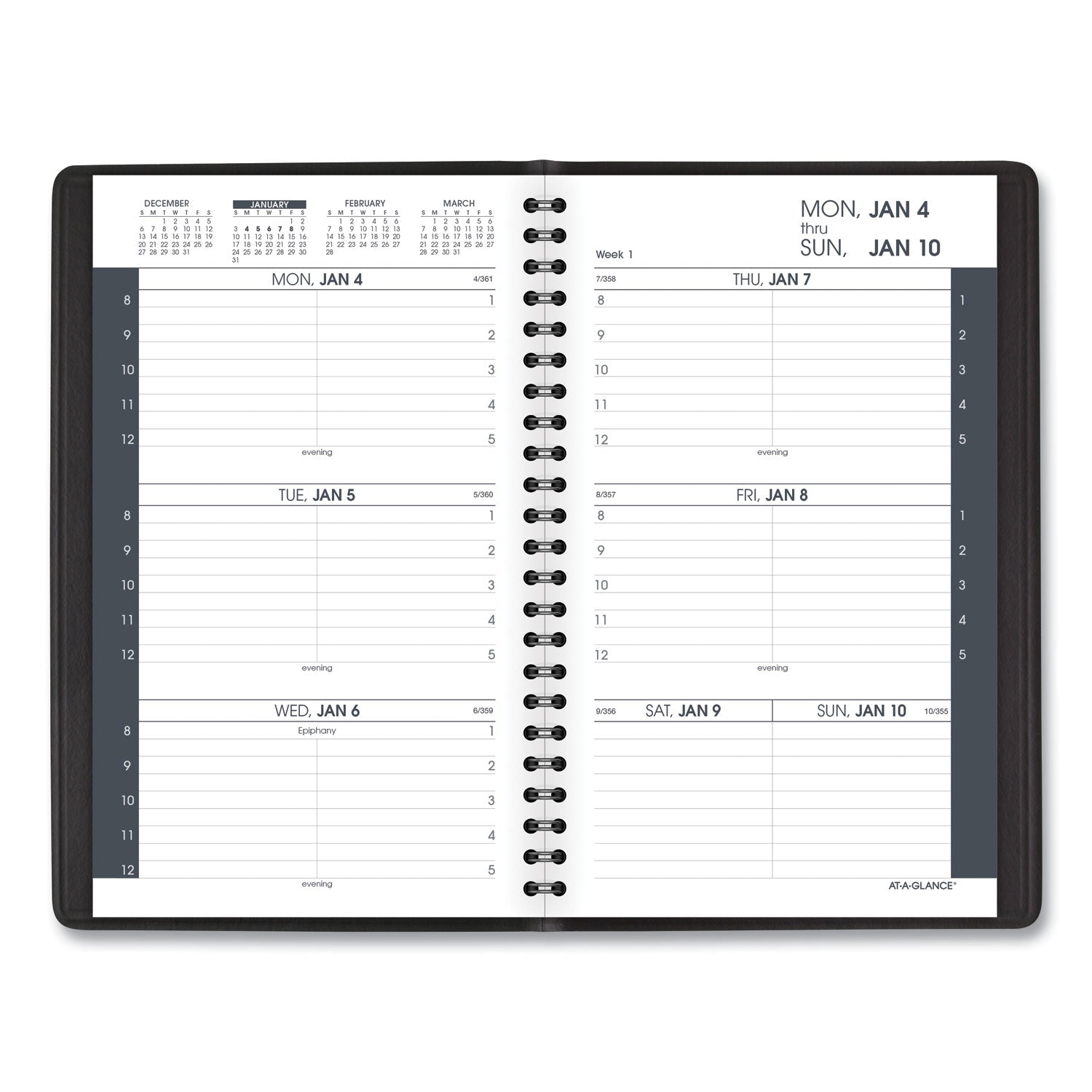 AT-A-GLANCE Weekly Block Format Appointment Book Ruled for Hourly Appointments, 8.5 x 5.5, Grained Black Cover, 12-Month(Jan to Dec):2023