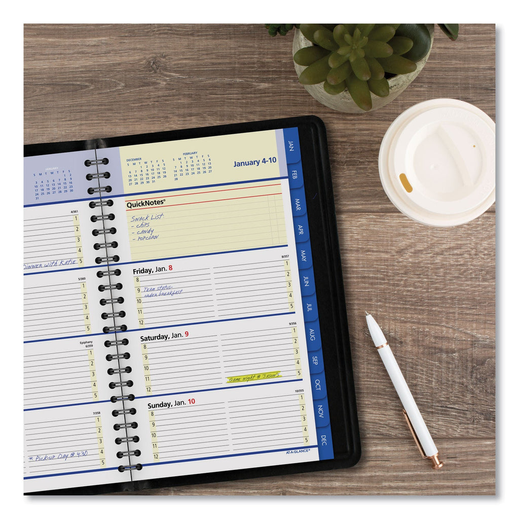 AT-A-GLANCE QuickNotes Weekly Block Format Appointment Book, 8.5 x 5.5, Black Cover, 12-Month (Jan to Dec): 2023