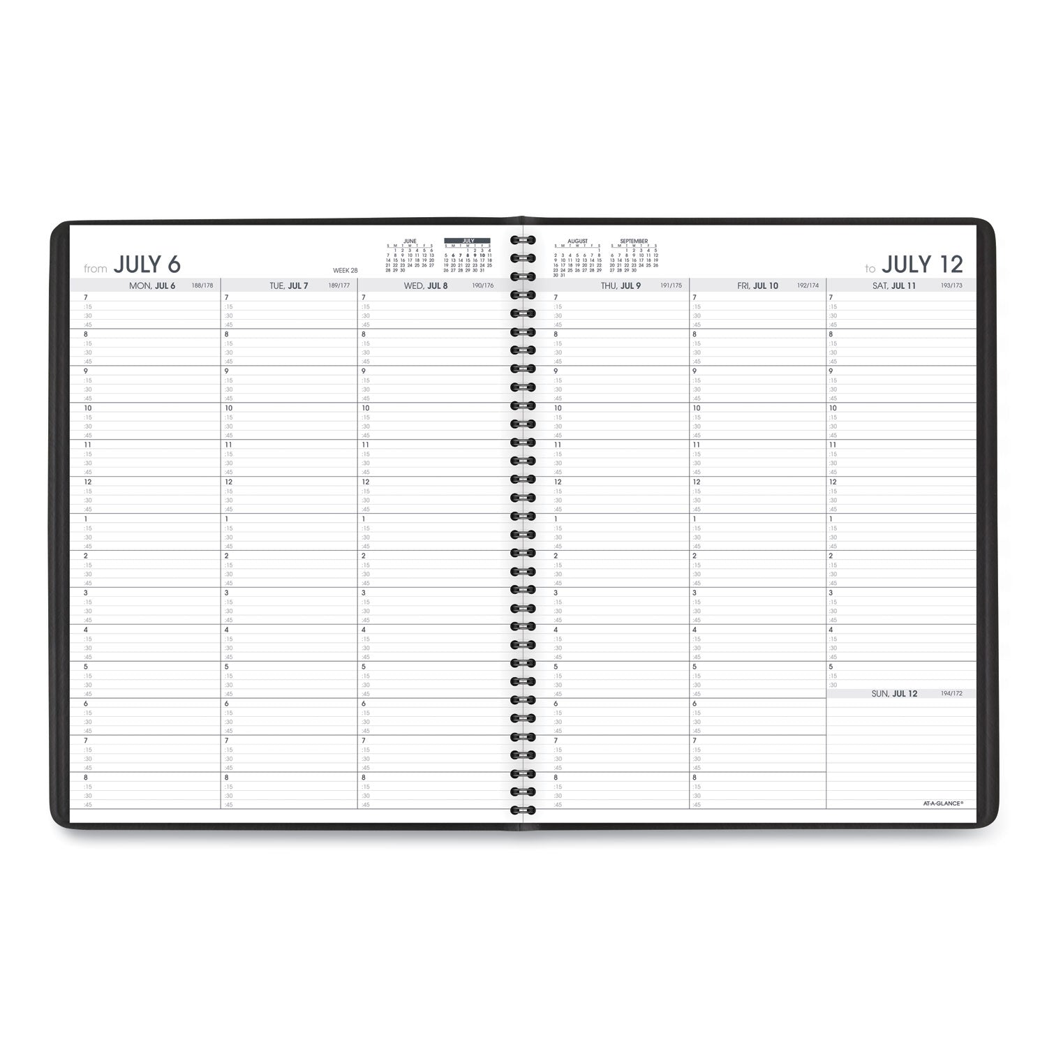 AT-A-GLANCE Weekly Appointment Book, 11 x 8.25, Black Cover, 14-Month (July to Aug): 2022 to 2023