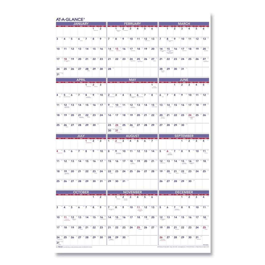 AT-A-GLANCE Yearly Wall Calendar, 24 x 36, White Sheets, 12-Month (Jan to Dec): 2023