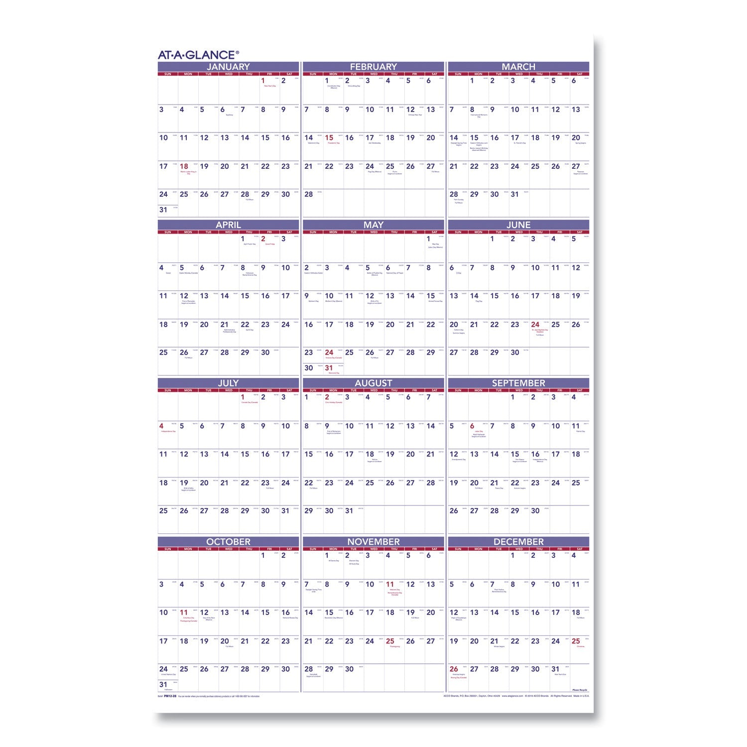 AT-A-GLANCE Yearly Wall Calendar, 24 x 36, White Sheets, 12-Month (Jan to Dec): 2023