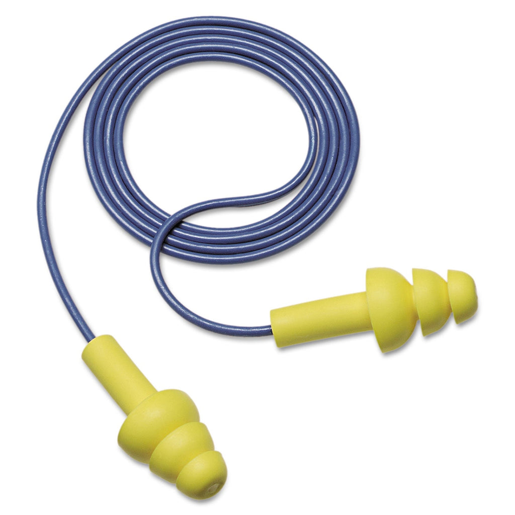 3M E-A-R UltraFit Earplugs, Corded, Premolded, Yellow, 100 Pairs