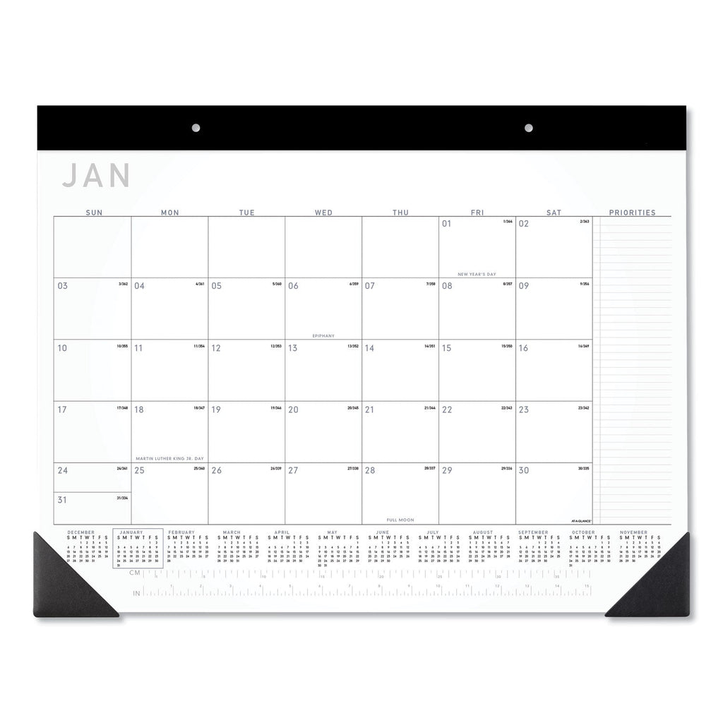 AT-A-GLANCE Contemporary Monthly Desk Pad, 22 x 17, White Sheets, Black Binding/Corners,12-Month (Jan to Dec): 2023