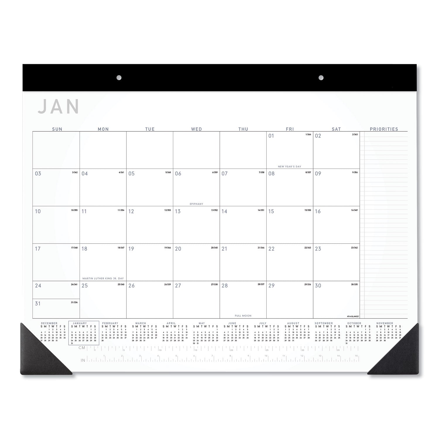 AT-A-GLANCE Contemporary Monthly Desk Pad, 22 x 17, White Sheets, Black Binding/Corners,12-Month (Jan to Dec): 2023