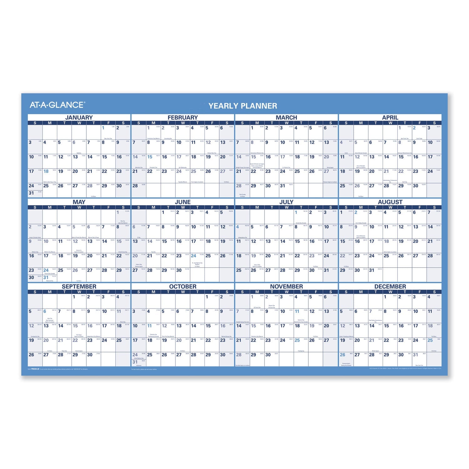 AT-A-GLANCE Horizontal Reversible/Erasable Wall Planner, 36 x 24, White/Blue Sheets, 12-Month (Jan to Dec): 2023