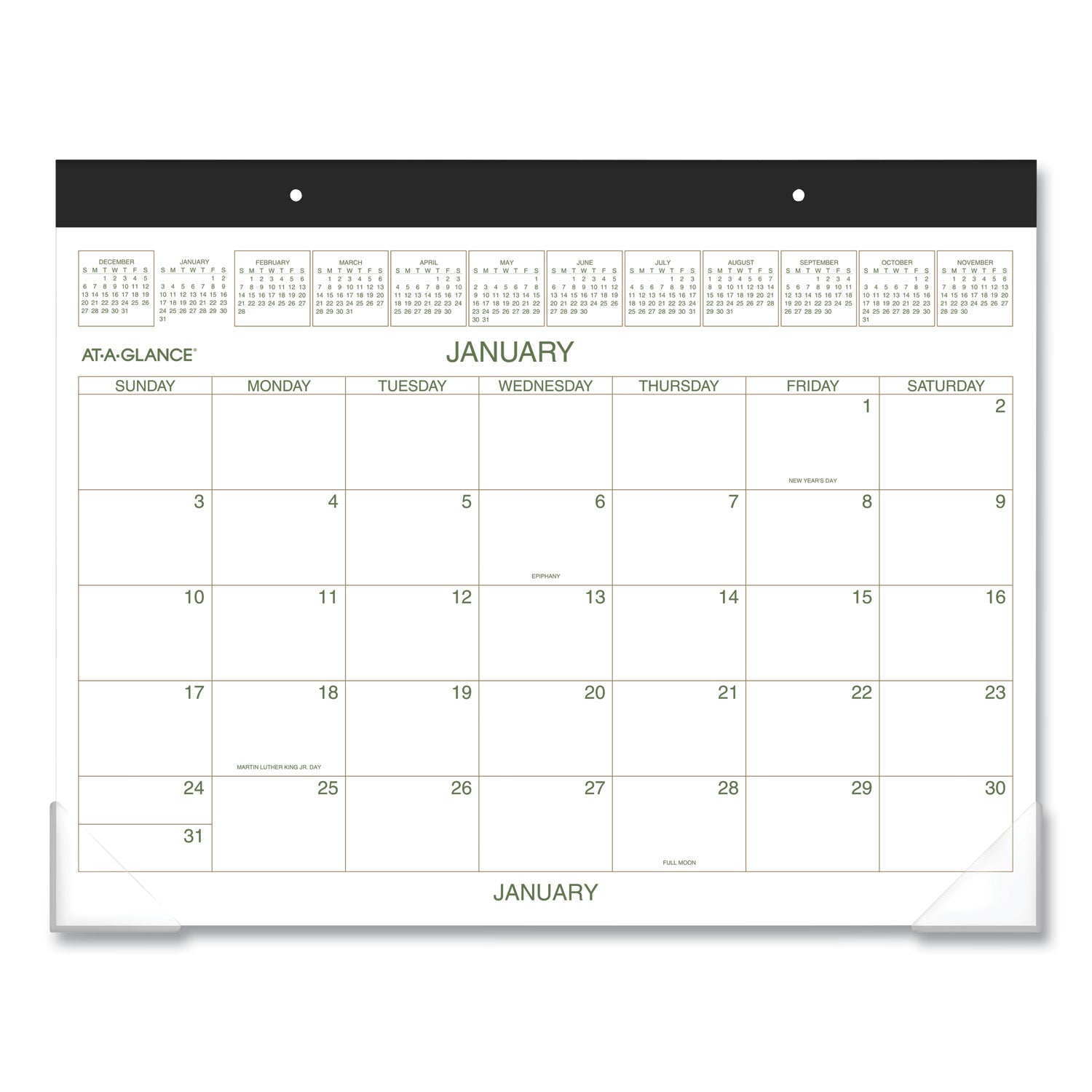 AT-A-GLANCE Two-Color Desk Pad, 22 x 17, White Sheets, Black Binding, Clear Corners, 12-Month (Jan to Dec): 2023