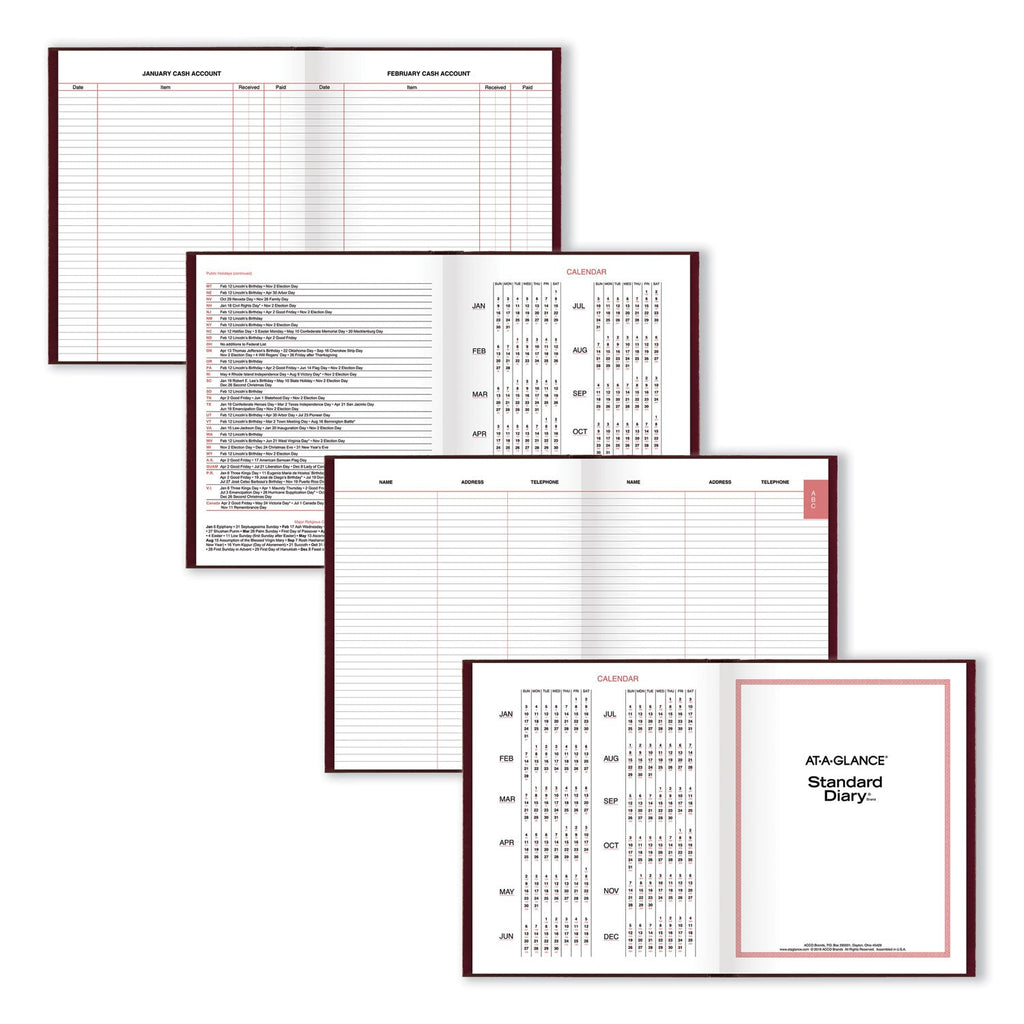 AT-A-GLANCE Standard Diary Daily Diary, 2023 Edition, Medium/College Rule, Red Cover, 9.5 x 7.5, 200 Sheets