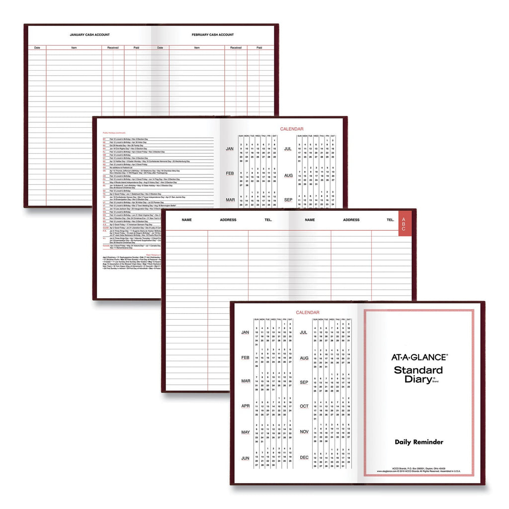 AT-A-GLANCE Standard Diary Daily Reminder Book, 2023 Edition, Medium/College Rule, Red Cover, 7.5 x 5.13, 201 Sheets