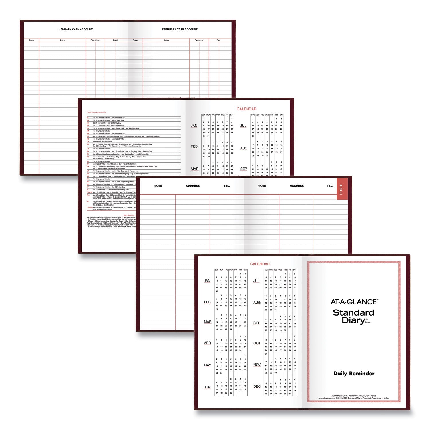 AT-A-GLANCE Standard Diary Daily Reminder Book, 2023 Edition, Medium/College Rule, Red Cover, 7.5 x 5.13, 201 Sheets