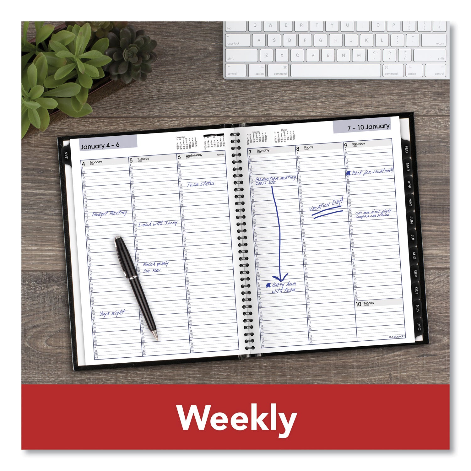 AT-A-GLANCE DayMinder Hardcover Weekly Vertical-Column Format Appointment Book, 11 x 8, Black Cover, 12-Month (Jan to Dec): 2023