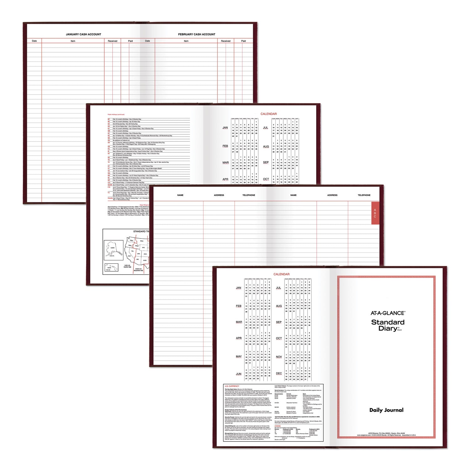 AT-A-GLANCE Standard Diary Daily Diary, 2023 Edition, Wide/Legal Rule, Red Cover, 12 x 7.75, 200 Sheets