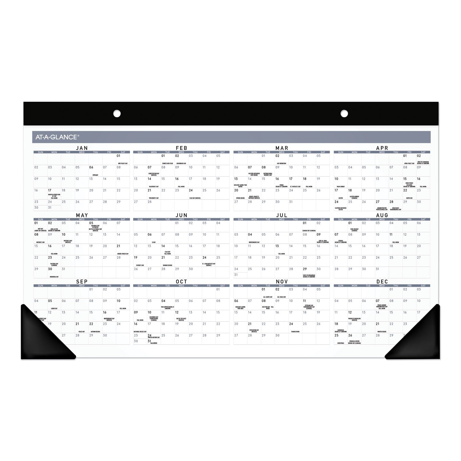 AT-A-GLANCE Contemporary Monthly Desk Pad, 18 x 11, White Sheets, Black Binding/Corners,12-Month (Jan to Dec): 2023