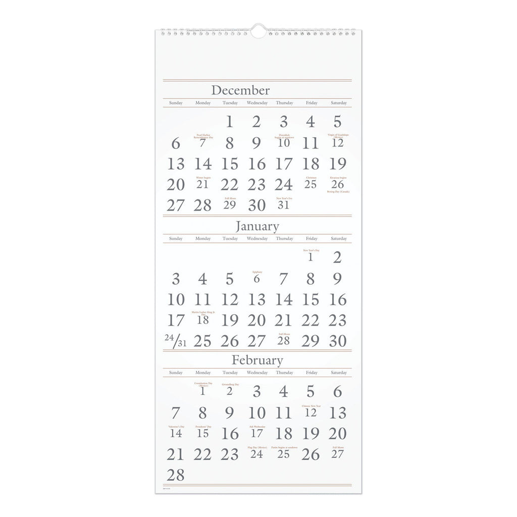 AT-A-GLANCE Three-Month Reference Wall Calendar, 12 x 27, White Sheets, 15-Month (Dec to Feb): 2022 to 2024