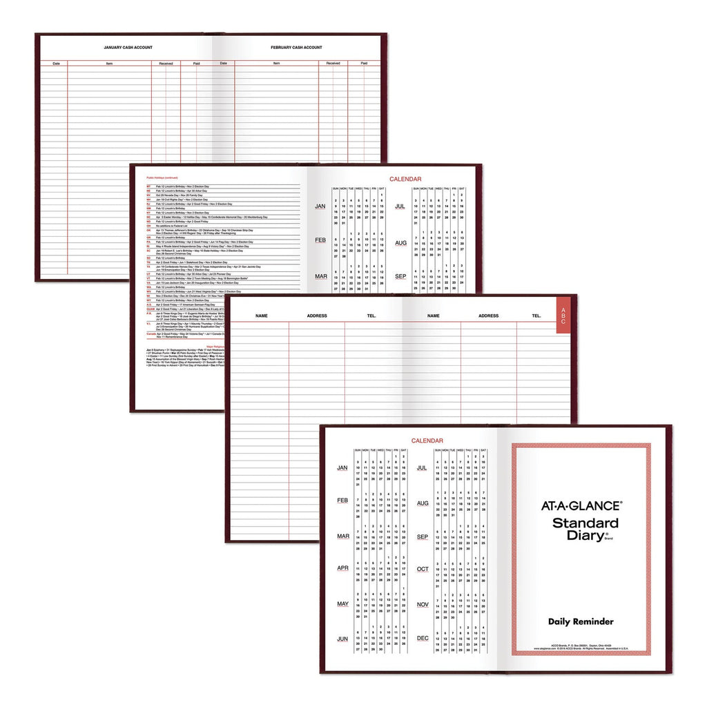 AT-A-GLANCE Standard Diary Daily Reminder Book, 2023 Edition, Medium/College Rule, Red Cover, 8.25 x 5.75, 201 Sheets
