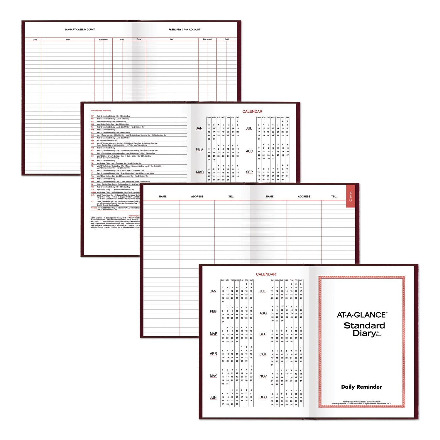 AT-A-GLANCE Standard Diary Daily Reminder Book, 2023 Edition, Medium/College Rule, Red Cover, 8.25 x 5.75, 201 Sheets