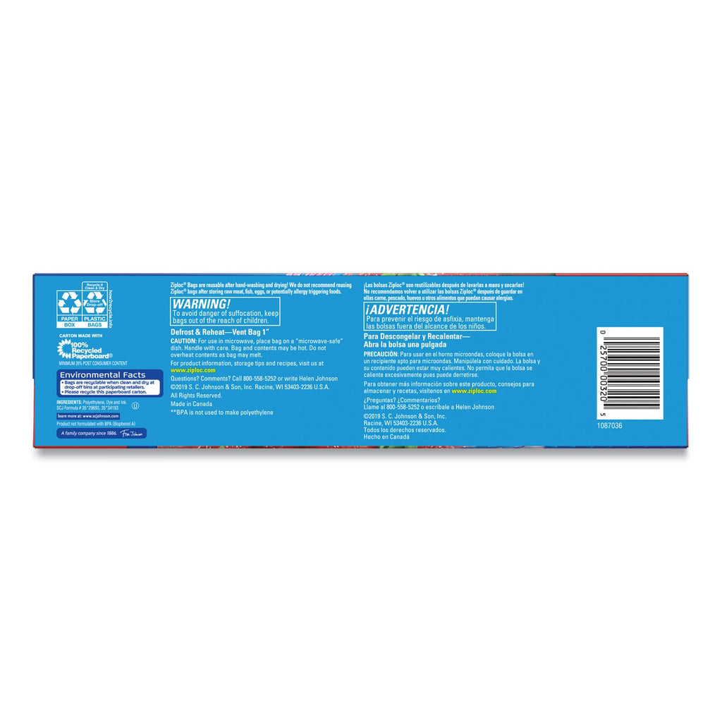 Ziploc Double Zipper Storage Bags, 1 gal, 1.75 mil, 10.56" x 10.75", Clear, 38/Box