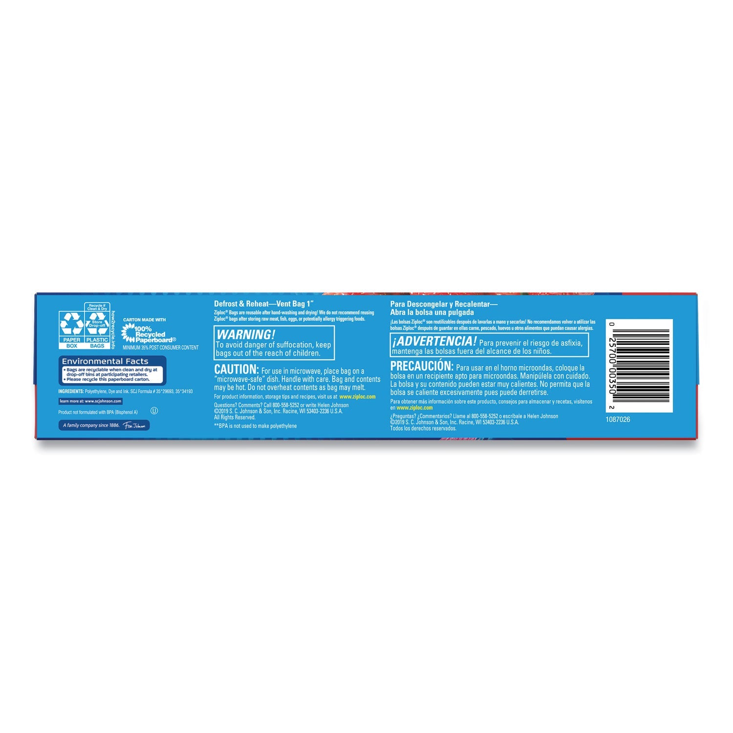 Ziploc Double Zipper Storage Bags, 1 gal, 1.75 mil, 9.6" x 12.1", Clear, 228/Carton