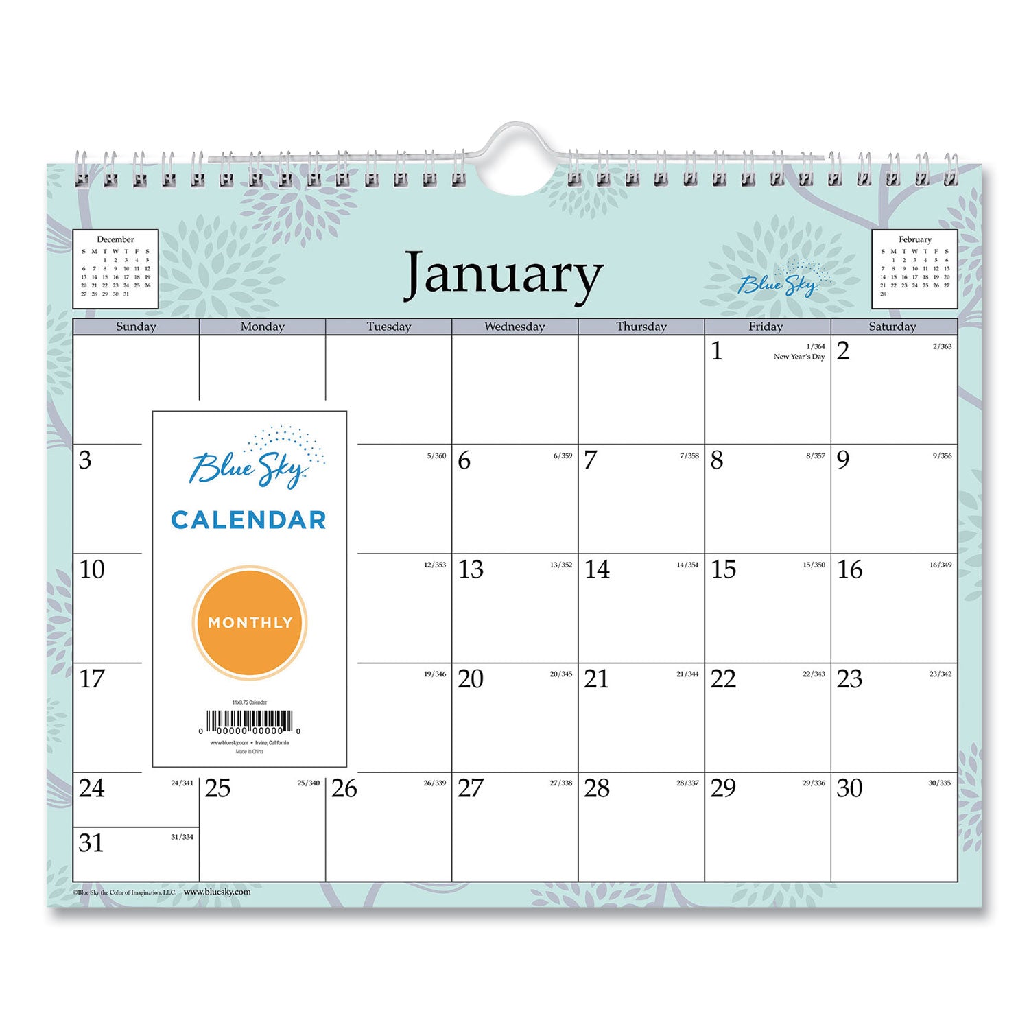 Blue Sky Rue Du Flore Wall Calendar, Rue du Flore Artwork, 11 x 8.75, White/Jade/Lavender Sheets, 12-Month (Jan to Dec): 2023