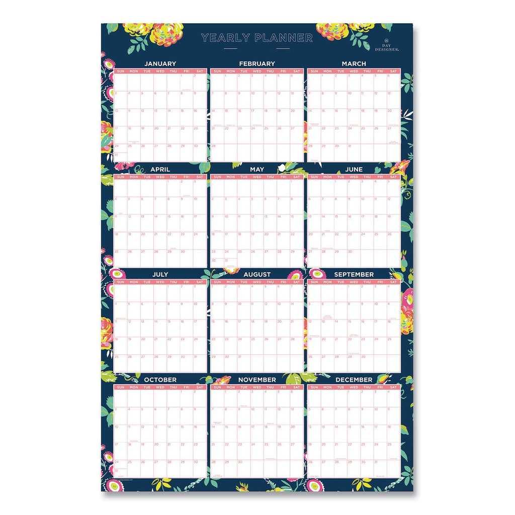 Blue Sky Day Designer Peyton Laminated Erasable Wall Calendar, Floral Artwork, 36 x 24, White/Navy Sheets, 12-Month (Jan-Dec): 2023