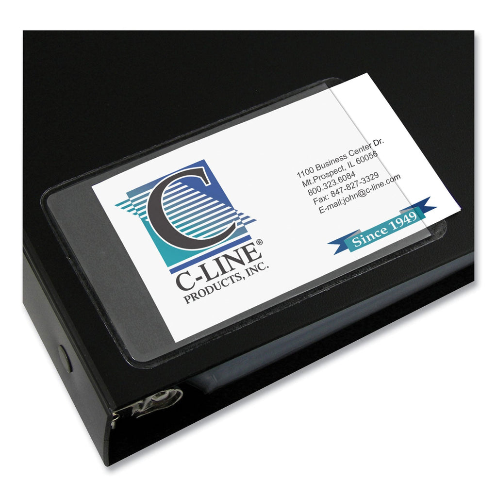 C-Line Self-Adhesive Business Card Holders, Side Load, 2 x 3.5, Clear, 10/Pack