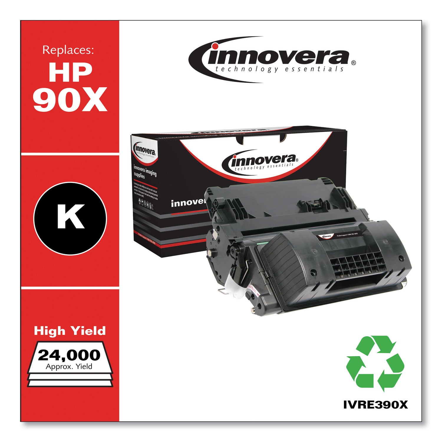 Innovera Remanufactured Black High-Yield Toner, Replacement for 90X (CE390X), 24,000 Page-Yield