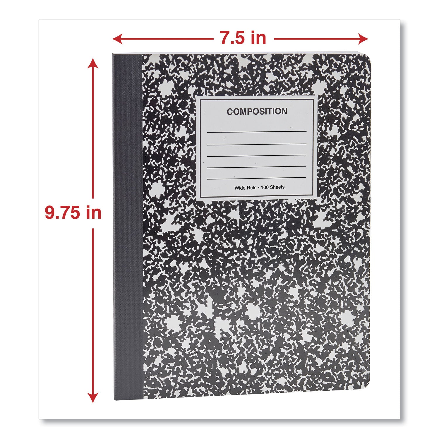 Universal Composition Book, Wide/Legal Rule, Black Marble Cover, 9.75 x 7.5, 100 Sheets, 6/Pack