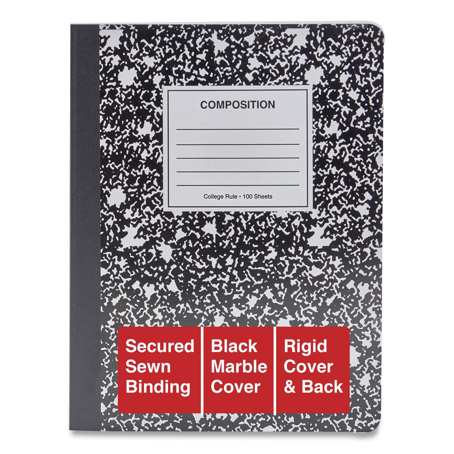 Universal Composition Book, Medium/College Rule, Black Marble Cover, 9.75 x 7.5, 100 Sheets