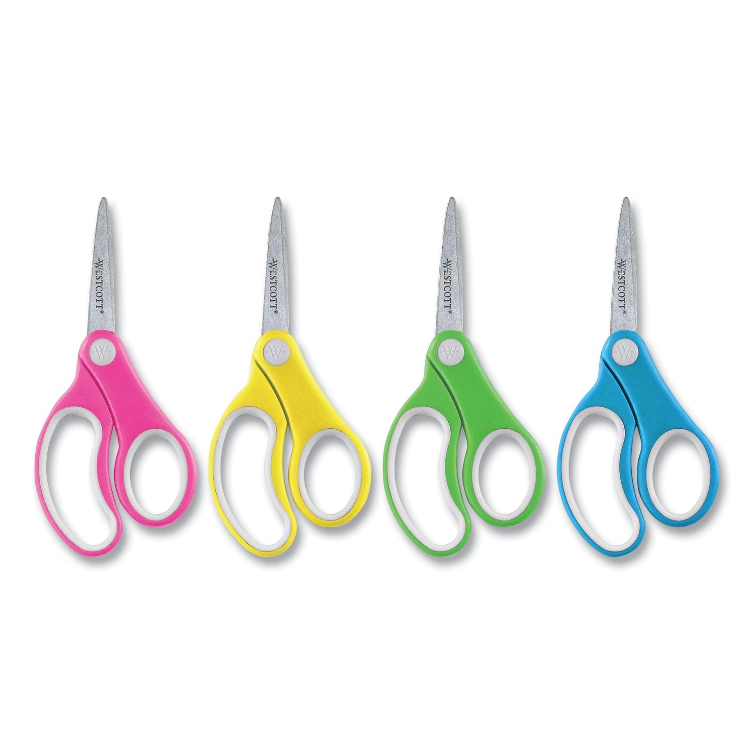 Westcott Soft Handle Kids Scissors, Pointed Tip, 5" Long, 1.75" Cut Length, Assorted Straight Handles, 12/Pack