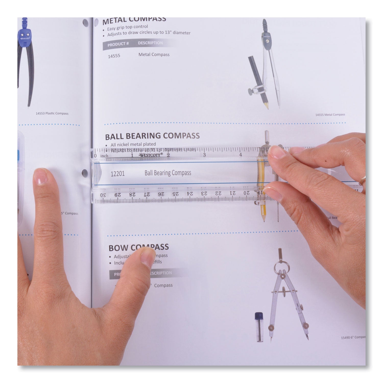 Westcott 12" Magnifying Ruler, Standard/Metric, Plastic, Clear