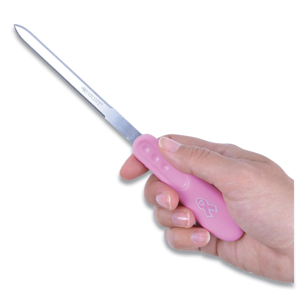 Westcott Pink Ribbon Stainless Steel Letter Opener, 9", Pink