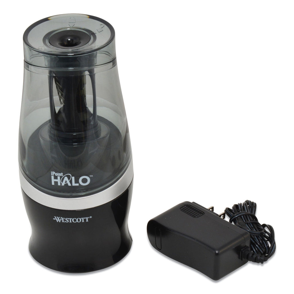 Westcott Halo Colored Pencil Non-Stick Electric Sharpener, AC-Powered, 3.5 x 6.75, Black/Silver